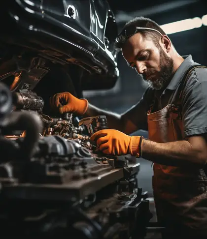 Technician working in the Peninsular Motors workshop